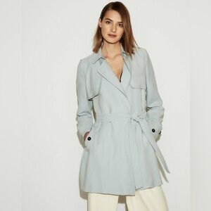 VINTAGE BLUE SOFT SELF-TIE WAIST TRENCH COAT